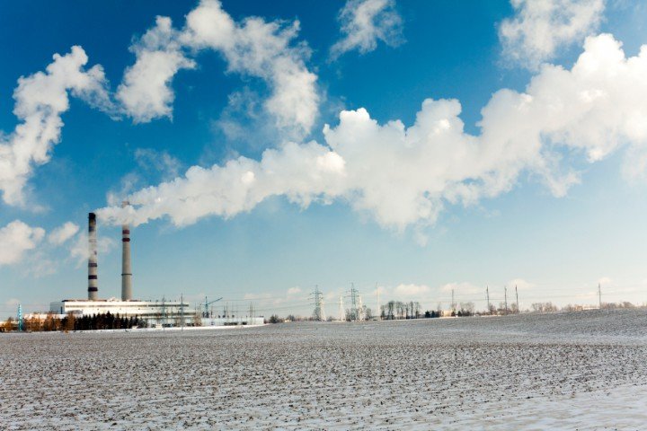 emissions of industrial enterprises in the frosty winter day.